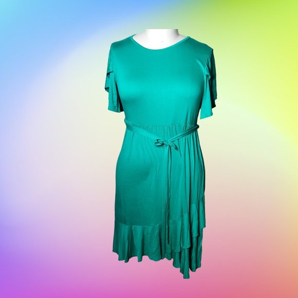 Kelly Green Ruffle Tulip-Hem Tie-Waist Flutter-Sleeve Dress  Size XXL NWOT - Picture 4 of 12